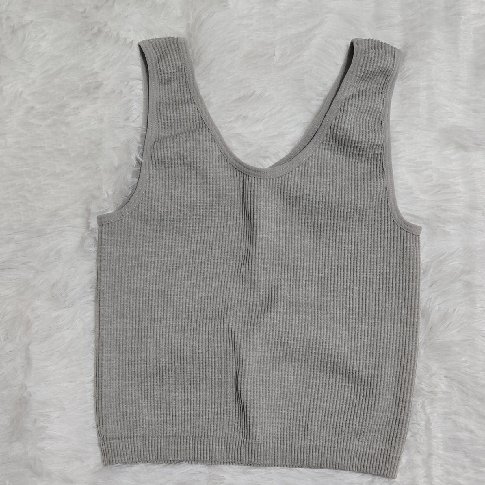 Active USA Ribbed Scoop Tank Top - Light Gray